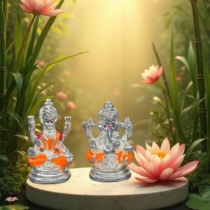 Small Lakshmi Ganesh Orange Attire